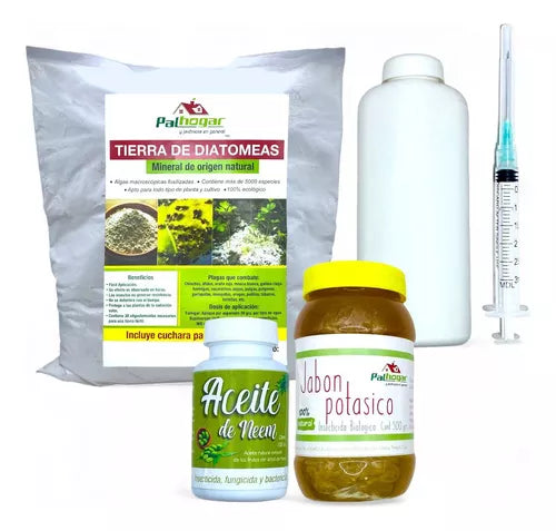 Kit Jabón Potásico 500g Tierra De Diatomeas 3kg Neem 150ml