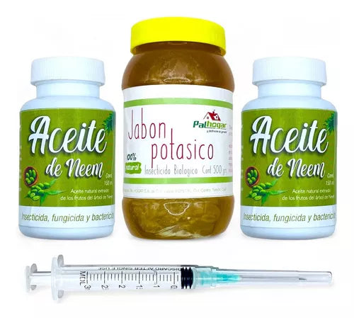 Jabón Potásico 500 Grms De Aceite De Neem Puro 2pzs 150 Ml
